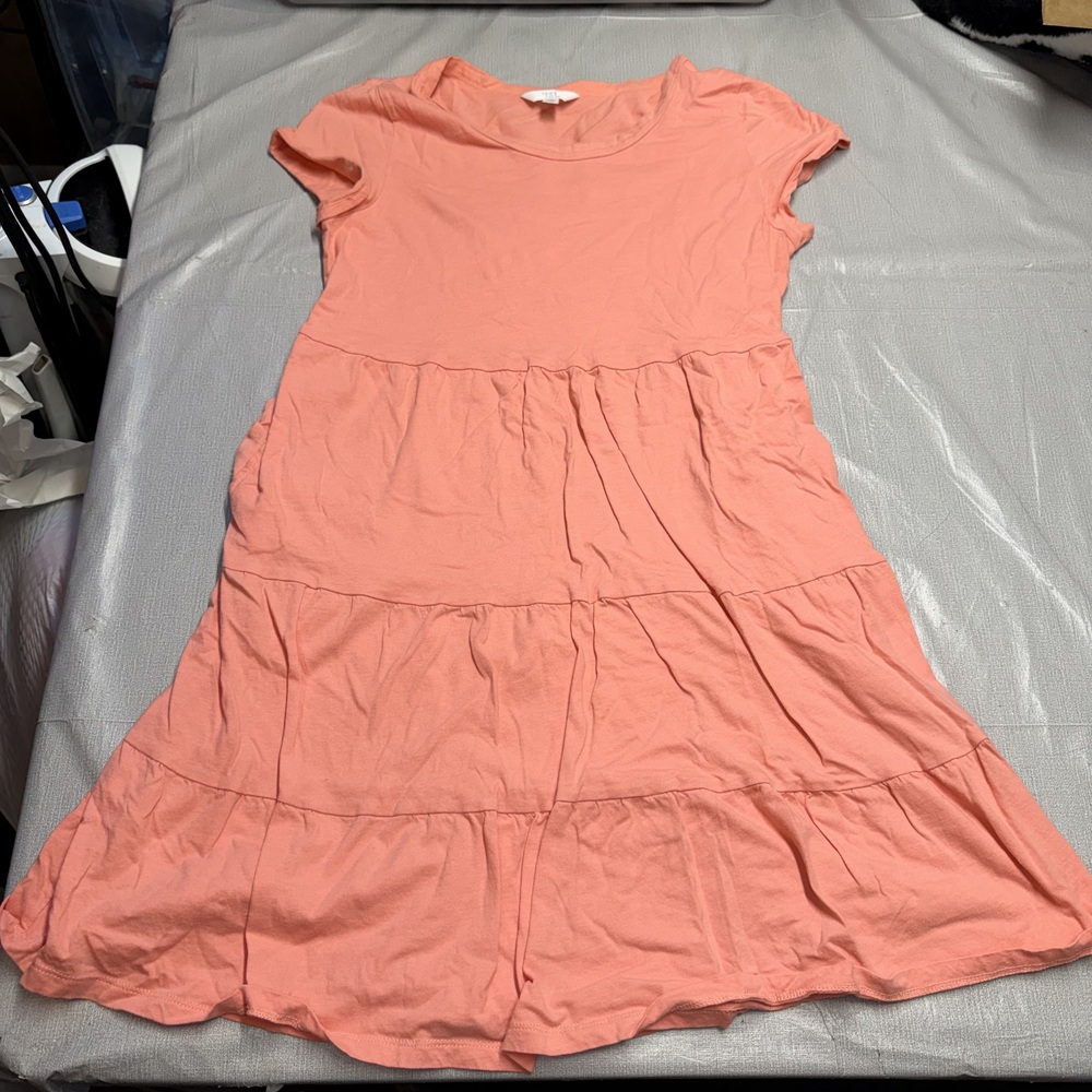 Time and Tru Girls Tiered T-Shirt Dress M 8-10 Coral Pockets - Picture 1 of 9